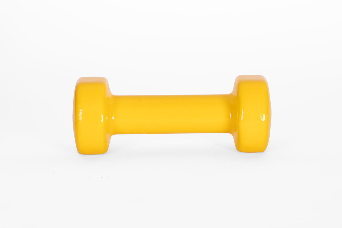YORK 4 lb yellow vinyl dumbbell - front view