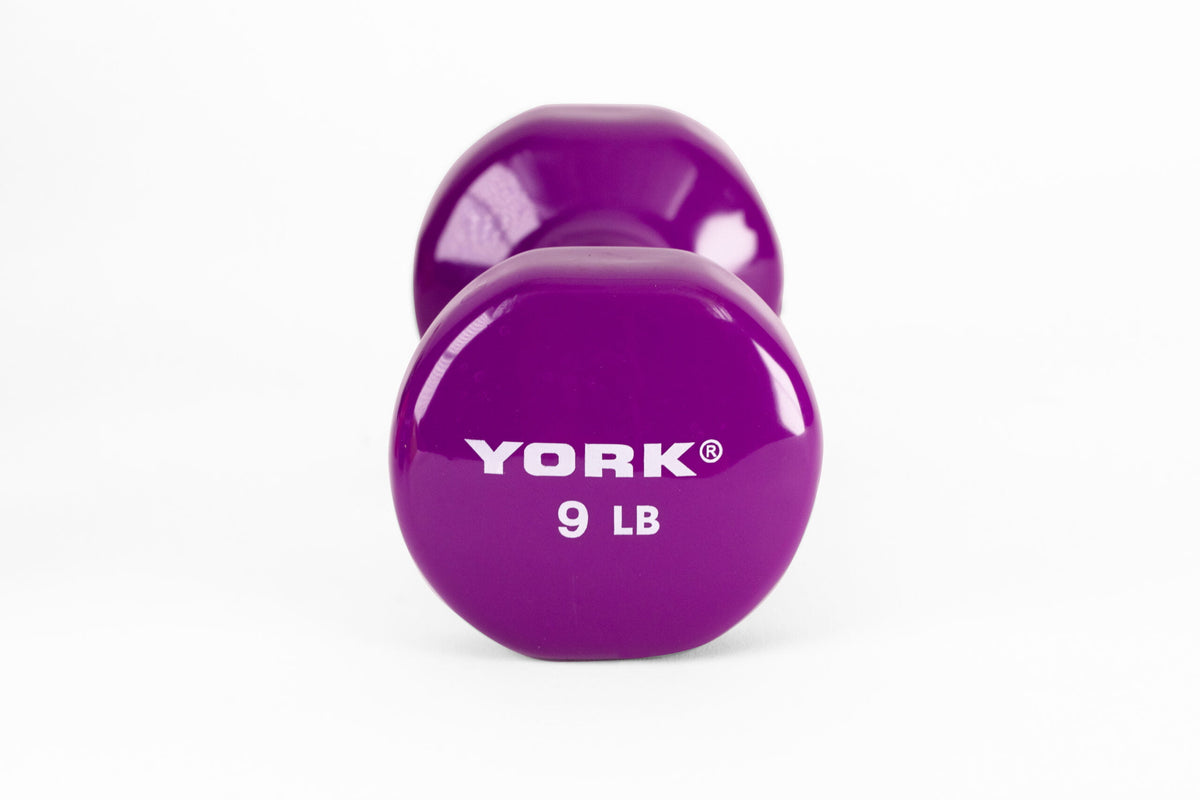 YORK 9 lb purple vinyl dumbbell - side view