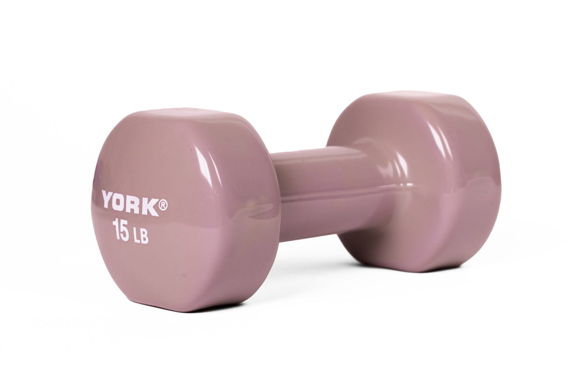 Single YORK 15lb Vinyl Dumbbell - Grey - Angle View
