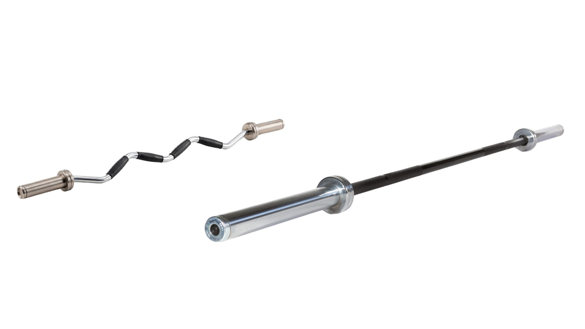 York Barbell 7ft International Black Oxide Bar &amp; International Curl Bar w/Rubber Grips Bundle