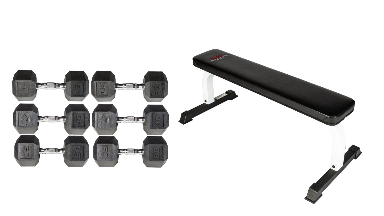 York Barbell FTS Flat Bench Press with 30, 40 & 50 LB 240-Pound Dumbbell Set