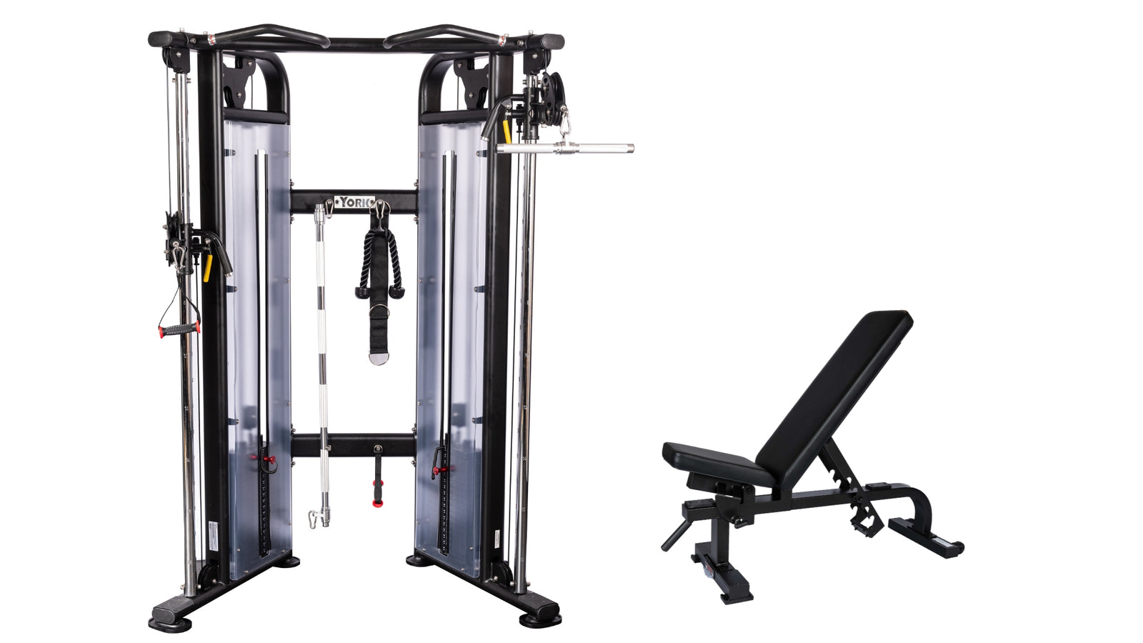 York Barbell STS Functional Cable Crossover with Flat-To-Incline Bench