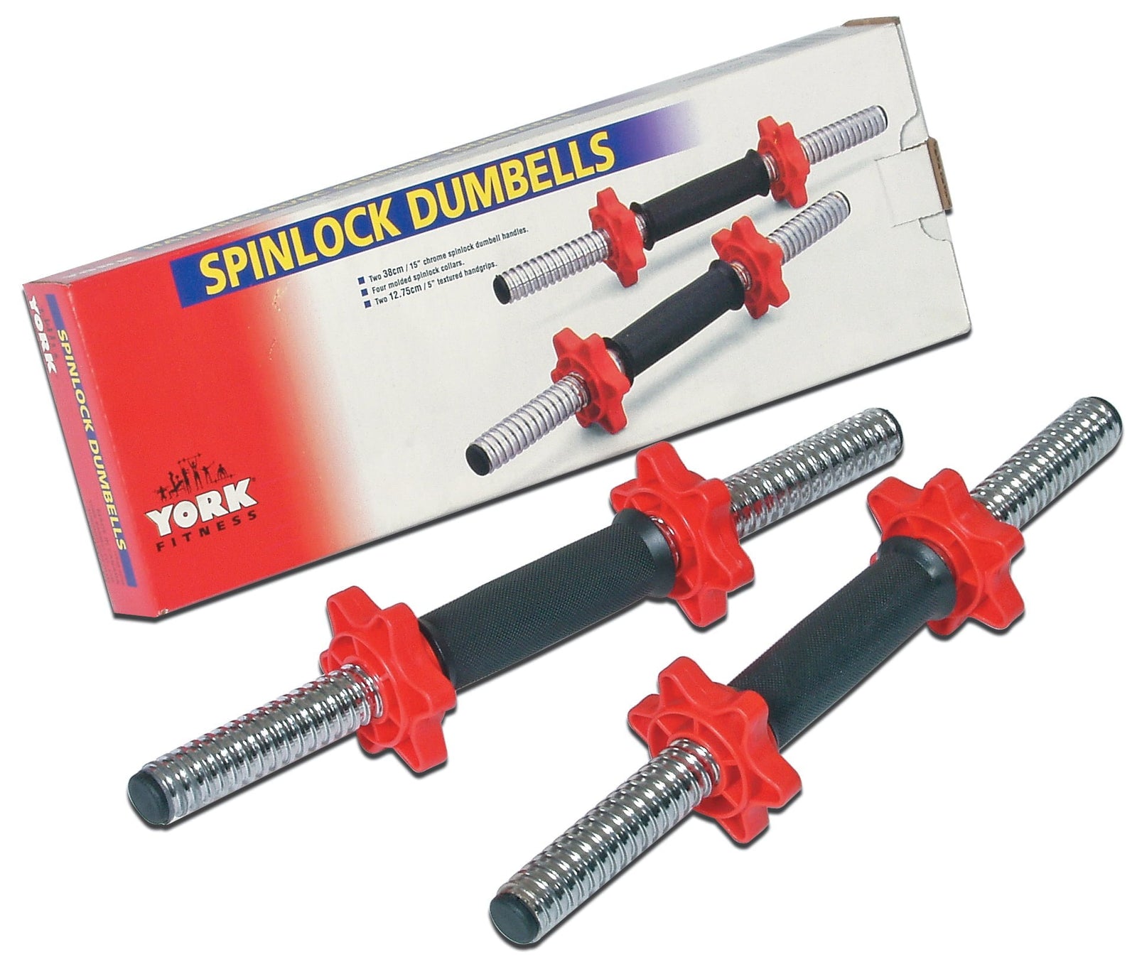 15" Tubular Spinlock Dumbbell Handles w/ Red Collars