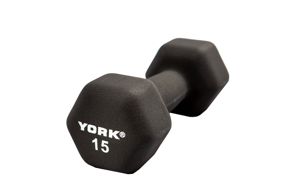 YORK&#39;s 15 lb Black Neoprene Dumbbell