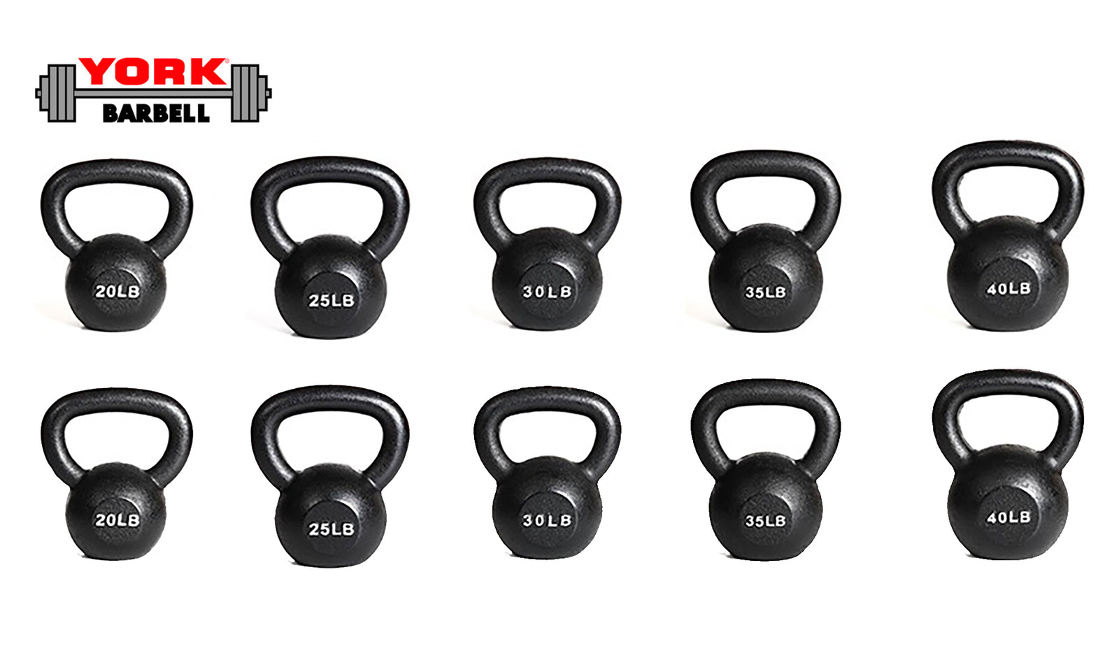 York Barbell 20-40 LB 300-Pound Kettlebell Set