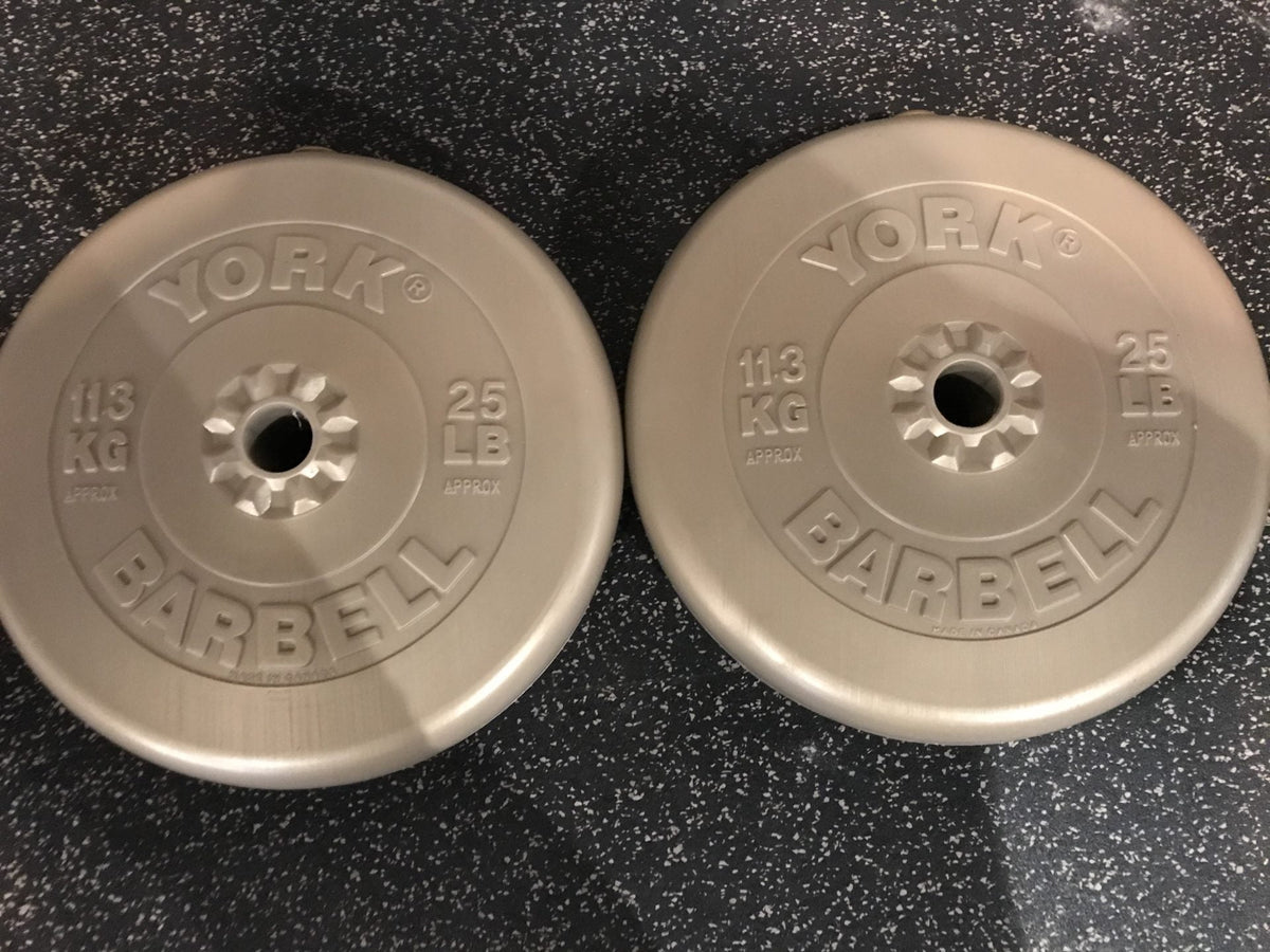 York Barbell 2 x 25 LB Gold Vinyl Standard Plates