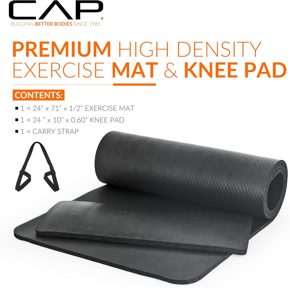 CAP Barbell High Density Exercise Yoga Mat with Strap