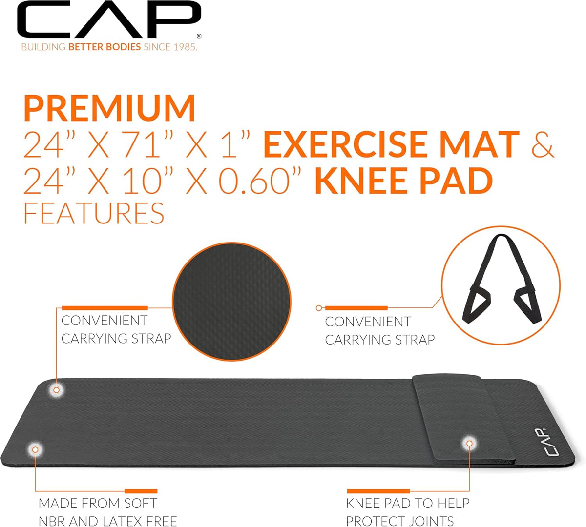 CAP Barbell High Density Exercise Yoga Mat with Strap