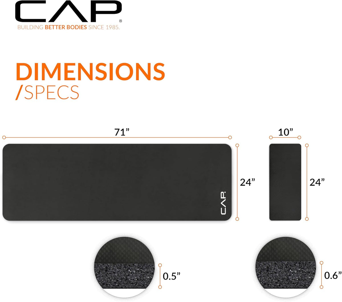 CAP Barbell High Density Exercise Yoga Mat with Strap