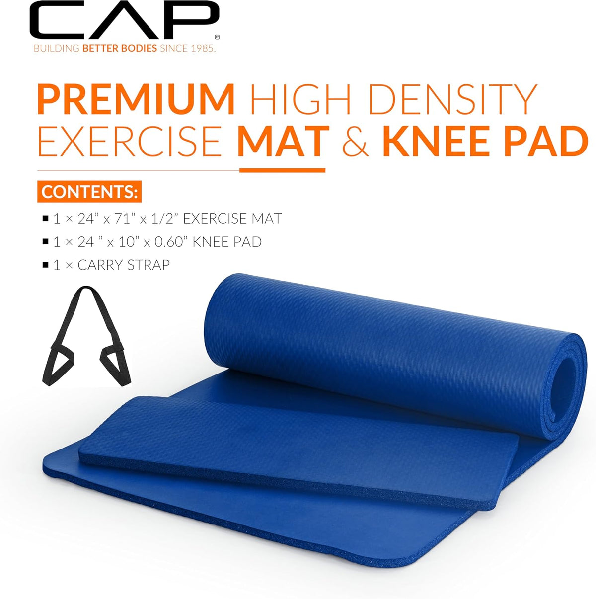 CAP Barbell High Density Exercise Yoga Mat with Strap