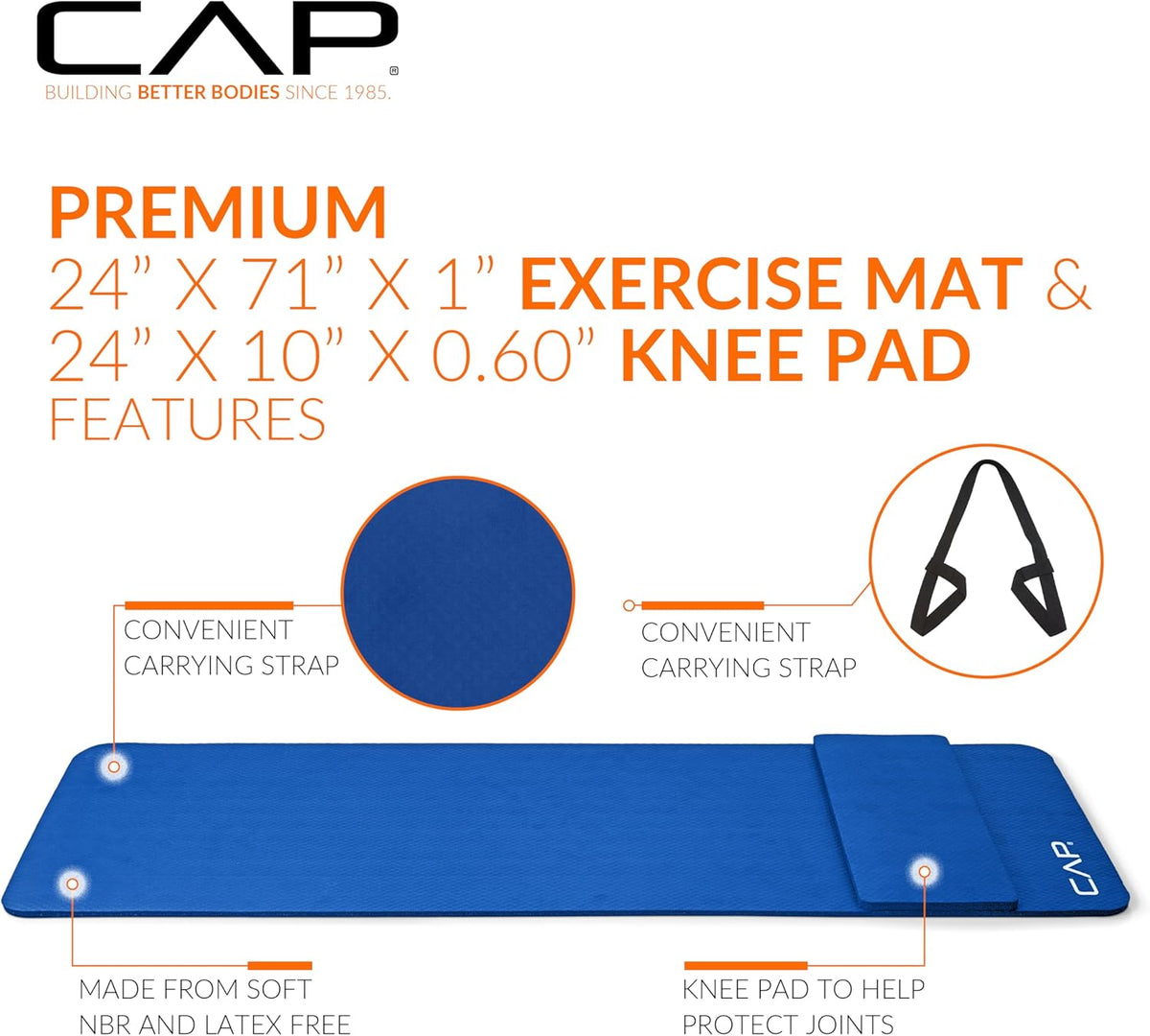 CAP Barbell High Density Exercise Yoga Mat with Strap