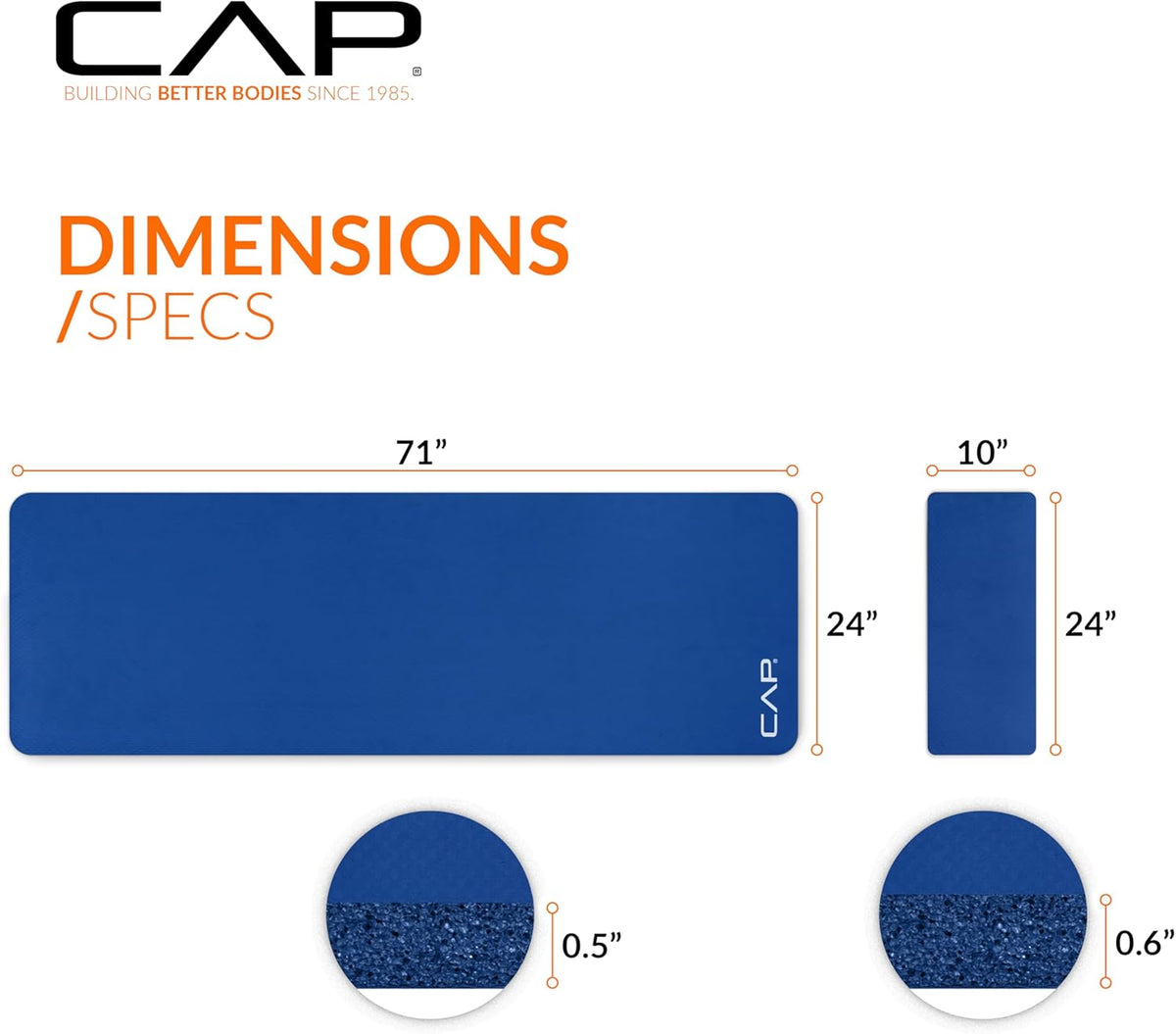 CAP Barbell High Density Exercise Yoga Mat with Strap