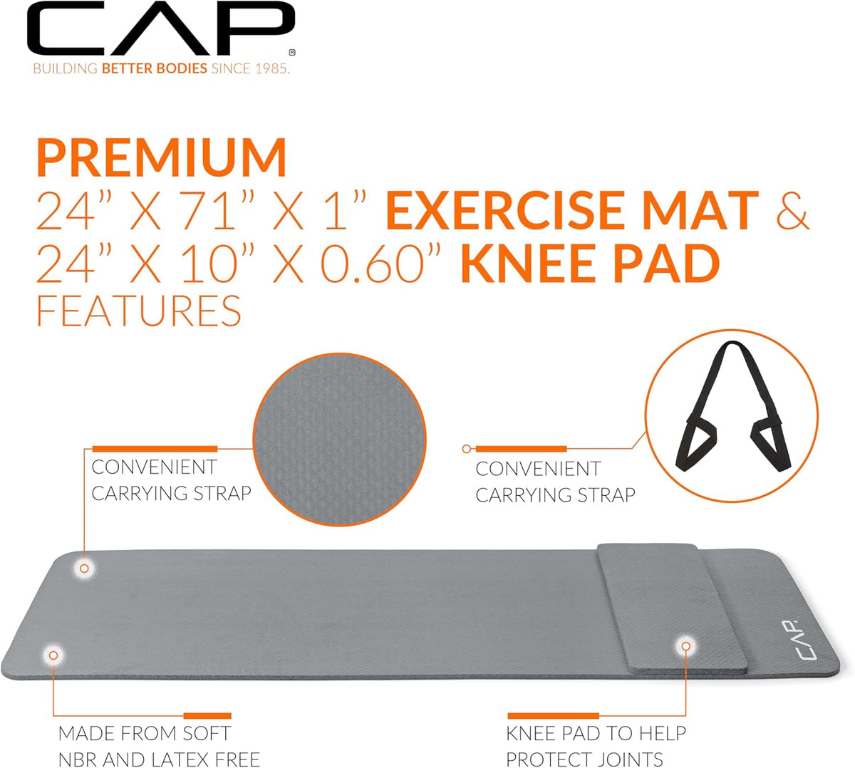 CAP Barbell High Density Exercise Yoga Mat with Strap