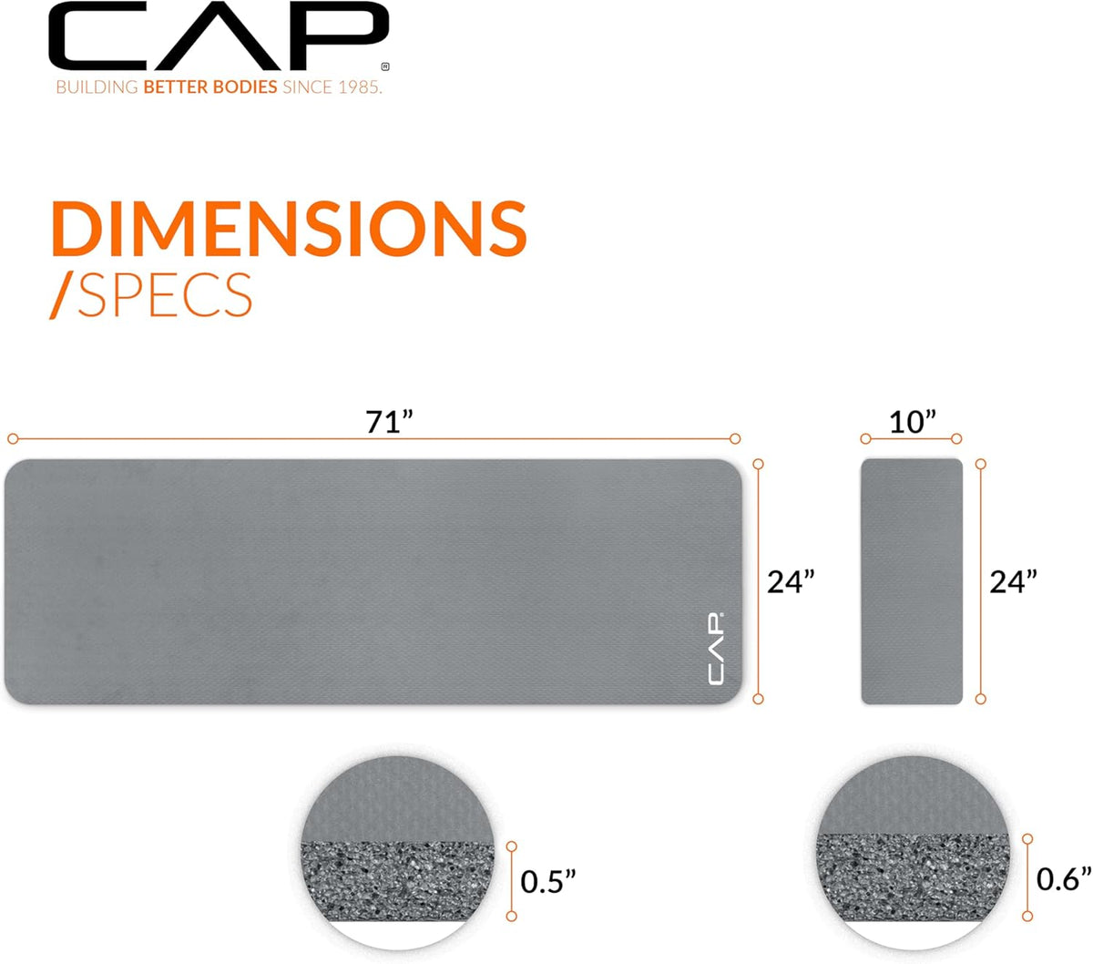 CAP Barbell High Density Exercise Yoga Mat with Strap