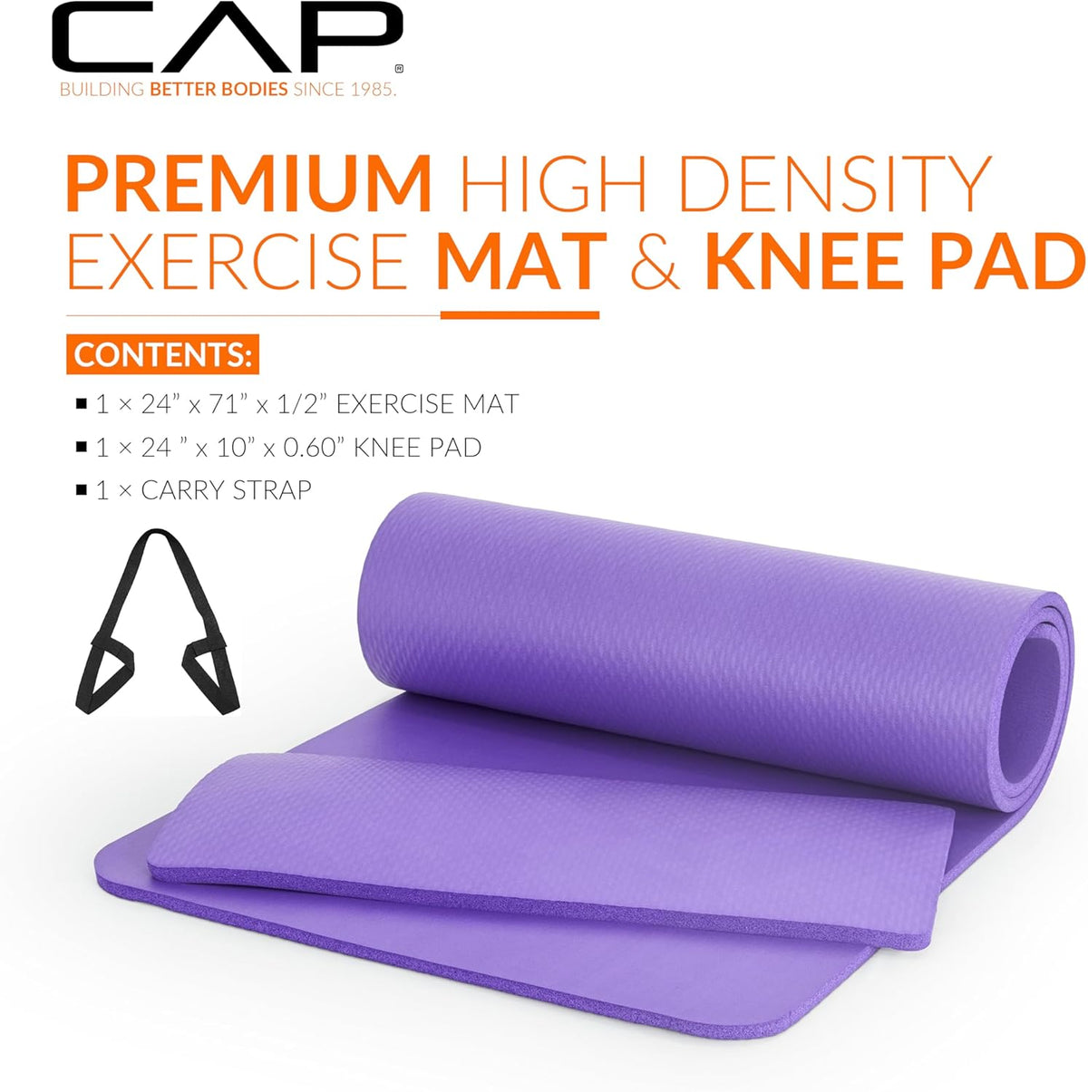 CAP Barbell High Density Exercise Yoga Mat with Strap