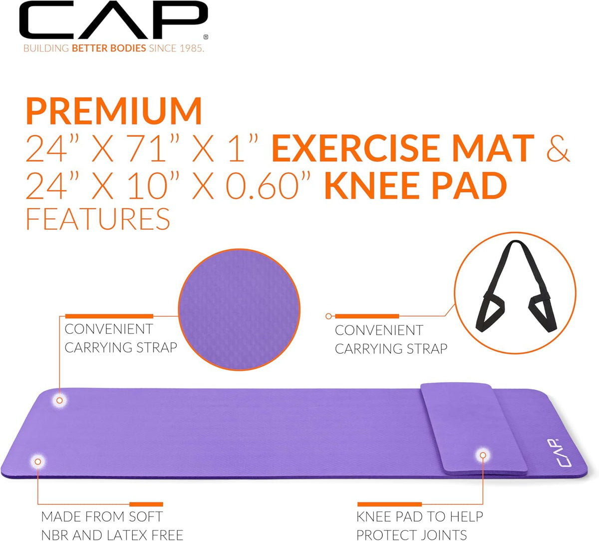 CAP Barbell High Density Exercise Yoga Mat with Strap