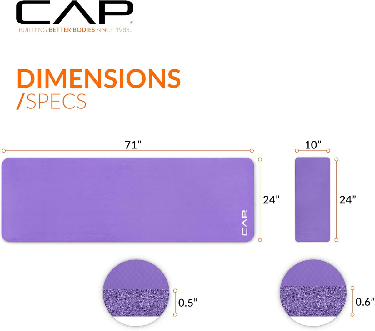 CAP Barbell High Density Exercise Yoga Mat with Strap