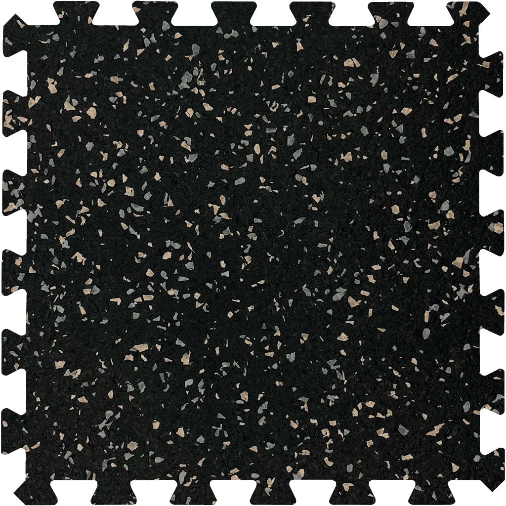 MAGMA Commercial Rubber Gym Flooring / Interlocking Tile / 8mm (5/16") / Beige &amp; Grey / 40% Fleck / 24" x 24" / 4 Sq Ft