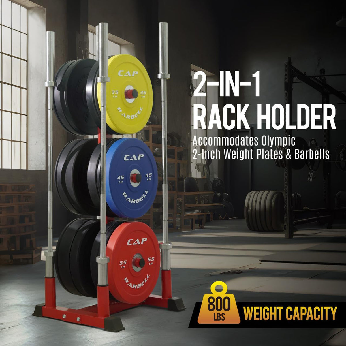 CAP Barbell Olympic Bumper Weight Plate Tree &amp; Barbell Holder