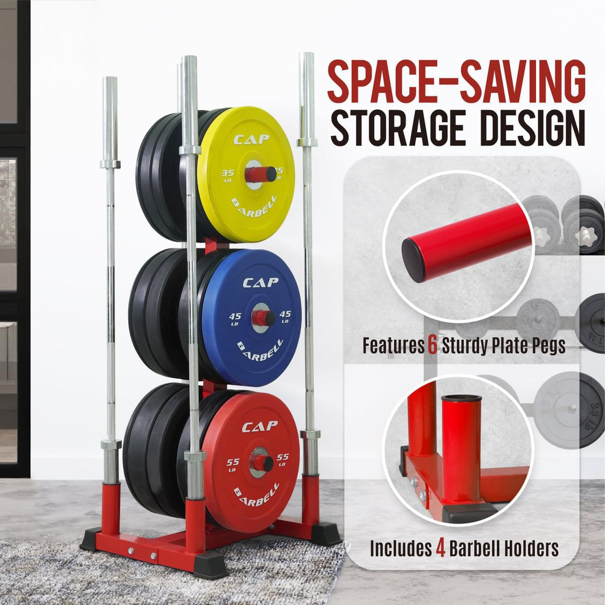 CAP Barbell Olympic Bumper Weight Plate Tree &amp; Barbell Holder