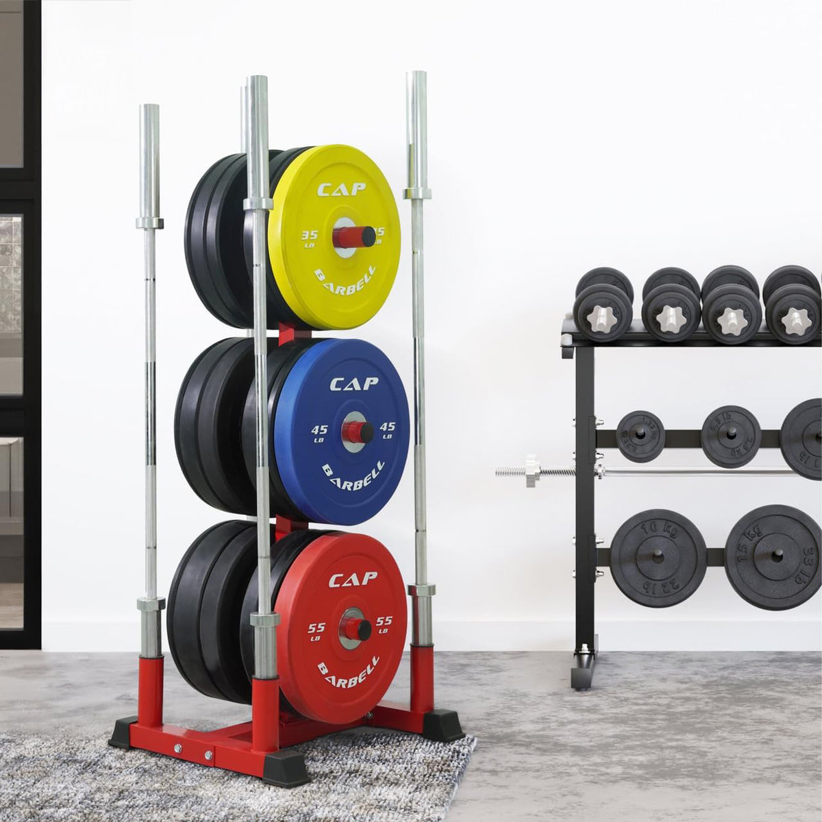 CAP Barbell Olympic Bumper Weight Plate Tree &amp; Barbell Holder