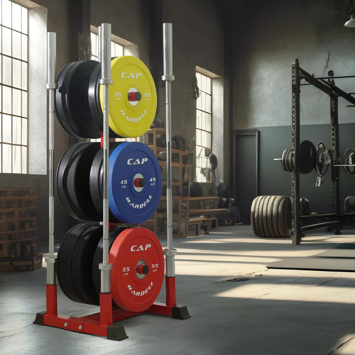 CAP Barbell Olympic Bumper Weight Plate Tree &amp; Barbell Holder