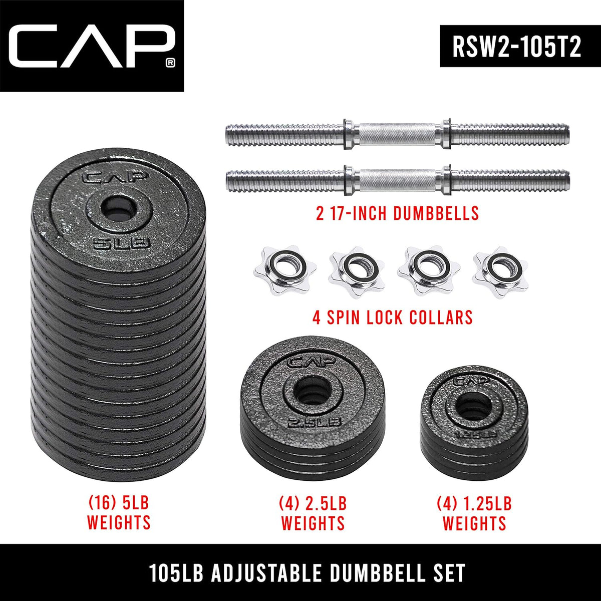 CAP Barbell Adjustable Dumbbell Weight Set, 105-lb