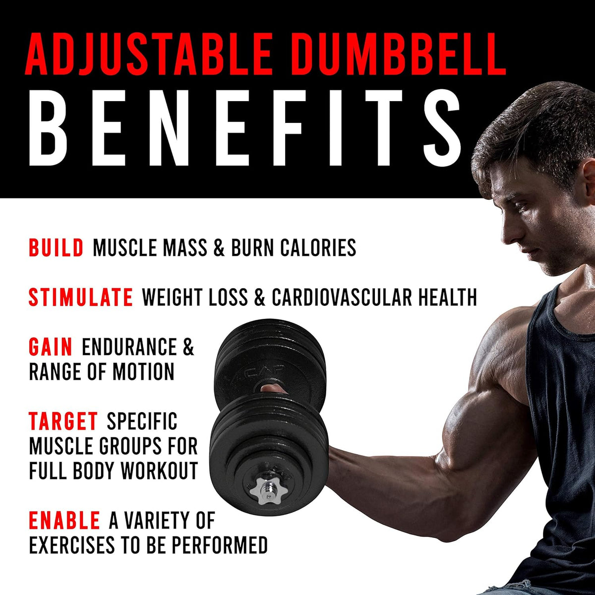 CAP Barbell Adjustable Dumbbell Weight Set, 105-lb