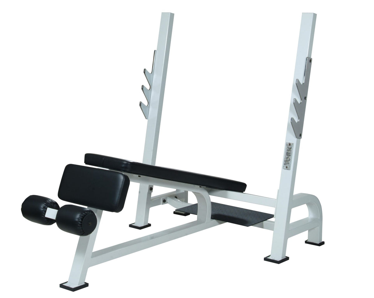 York Barbell STS Olympic Decline Bench Press w/ Gun Racks