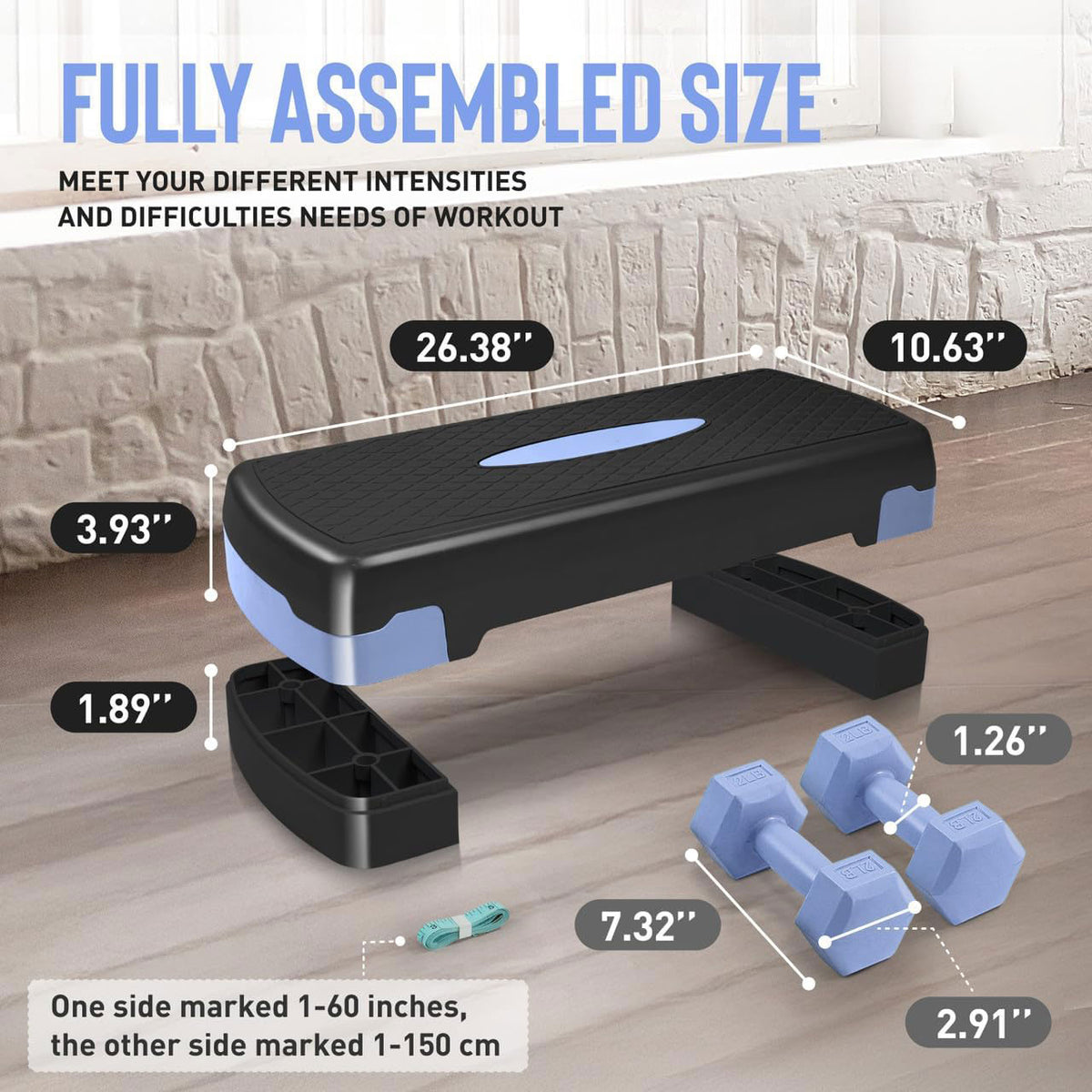 CAP Barbell Adjustable Aerobic Stepper Set with 2 Dumbbells &amp; Measuring Tape