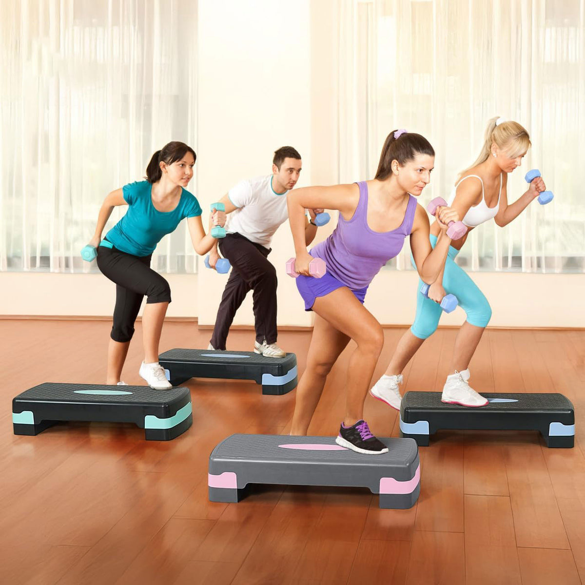 CAP Barbell Adjustable Aerobic Stepper Set with 2 Dumbbells &amp; Measuring Tape