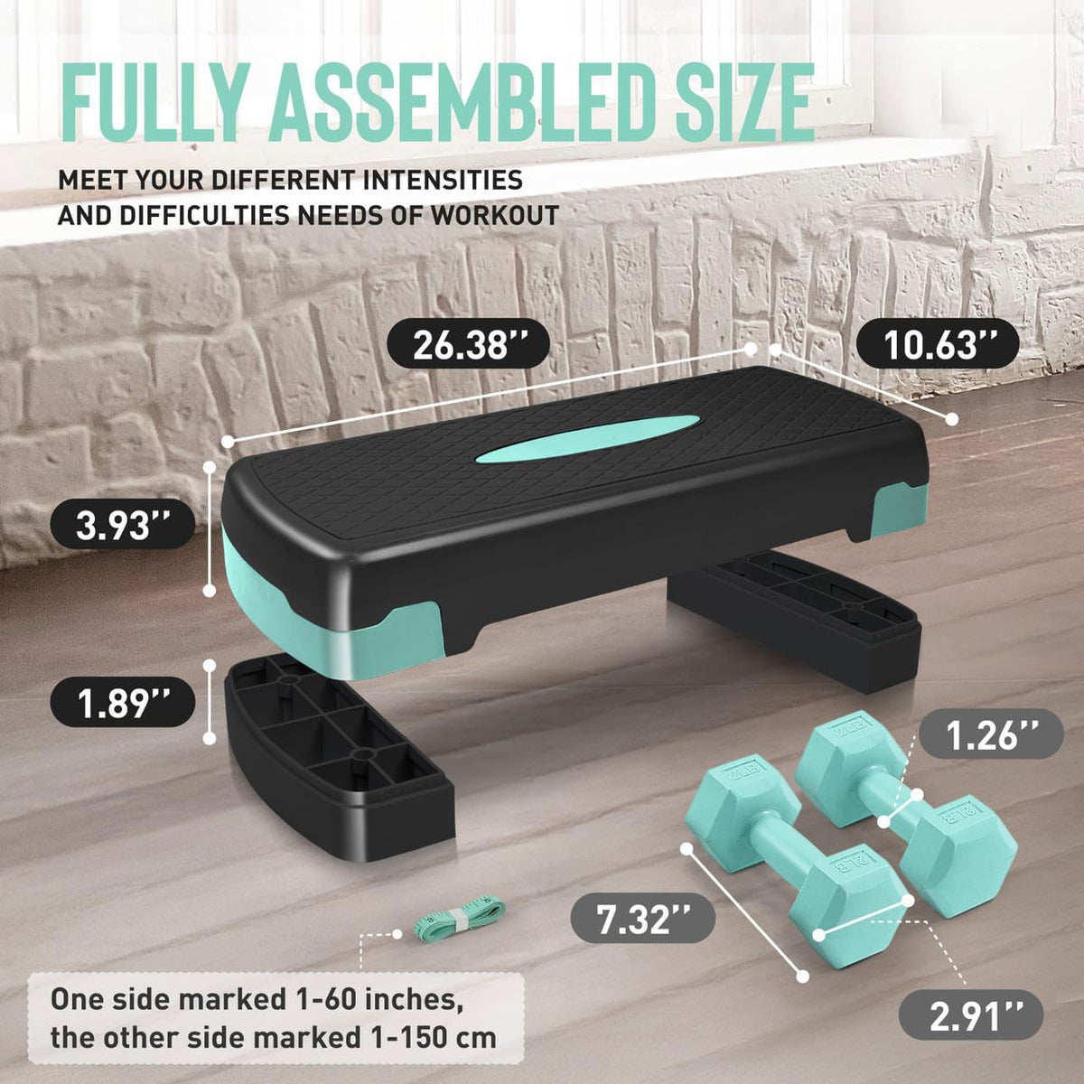 CAP Barbell Adjustable Aerobic Stepper Set with 2 Dumbbells &amp; Measuring Tape