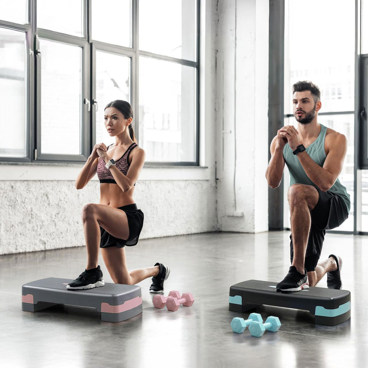 CAP Barbell Adjustable Aerobic Stepper Set with 2 Dumbbells &amp; Measuring Tape