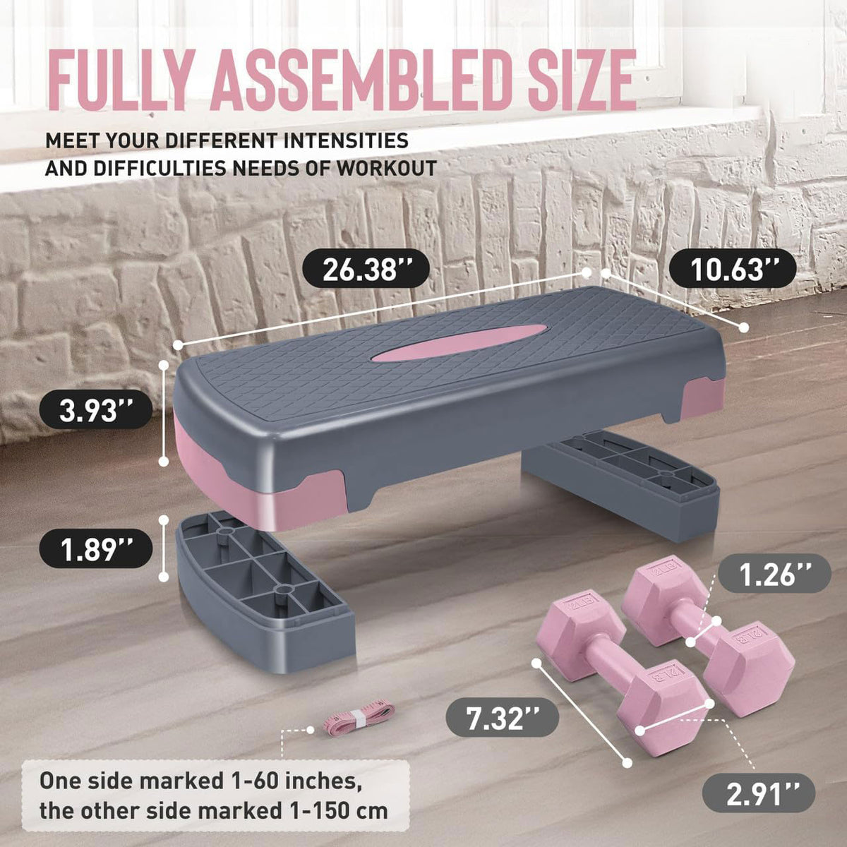 CAP Barbell Adjustable Aerobic Stepper Set with 2 Dumbbells &amp; Measuring Tape