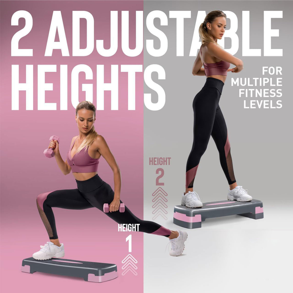 CAP Barbell Adjustable Aerobic Stepper Set with 2 Dumbbells &amp; Measuring Tape