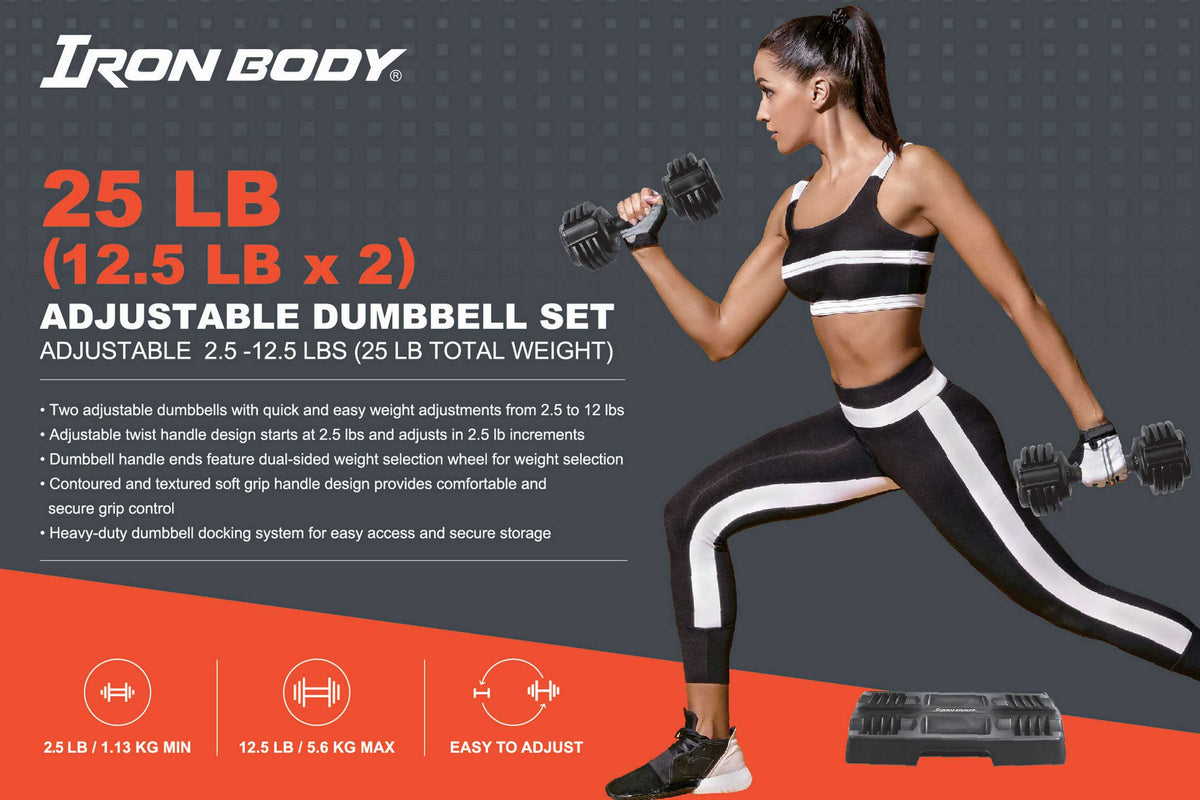 Iron Body Fitness 25 LB Adjustable Dumbbell Pair
