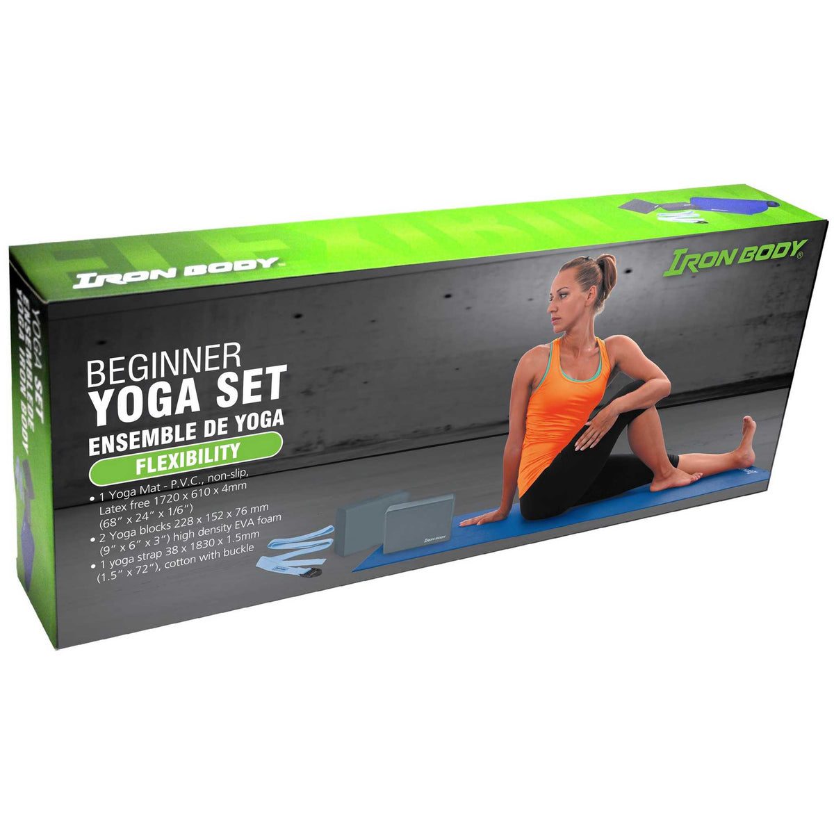 Iron Body Fitness Beginner Yoga Set with Mat, Strap &amp; 2 Blocks