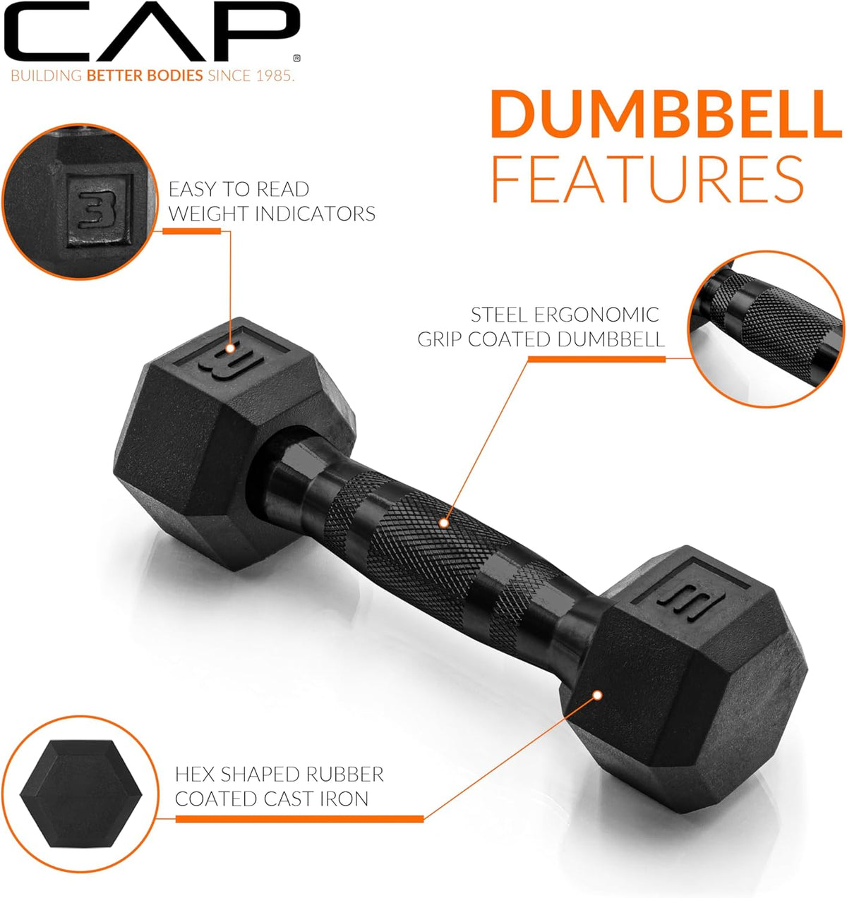 CAP Barbell Rubber Hex Dumbbells