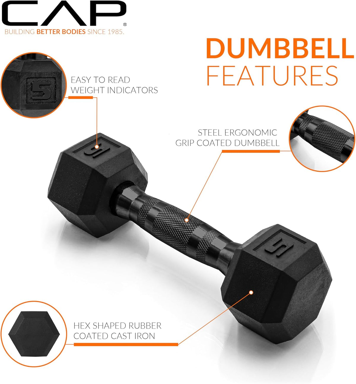 CAP Barbell Rubber Hex Dumbbells