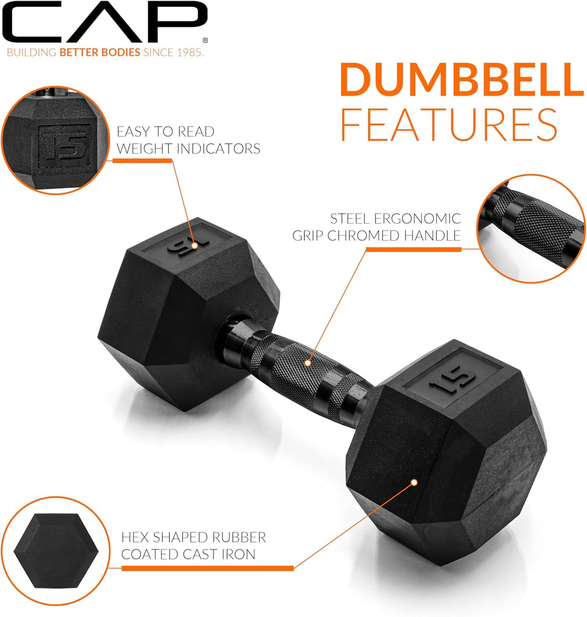 CAP Barbell Rubber Hex Dumbbells