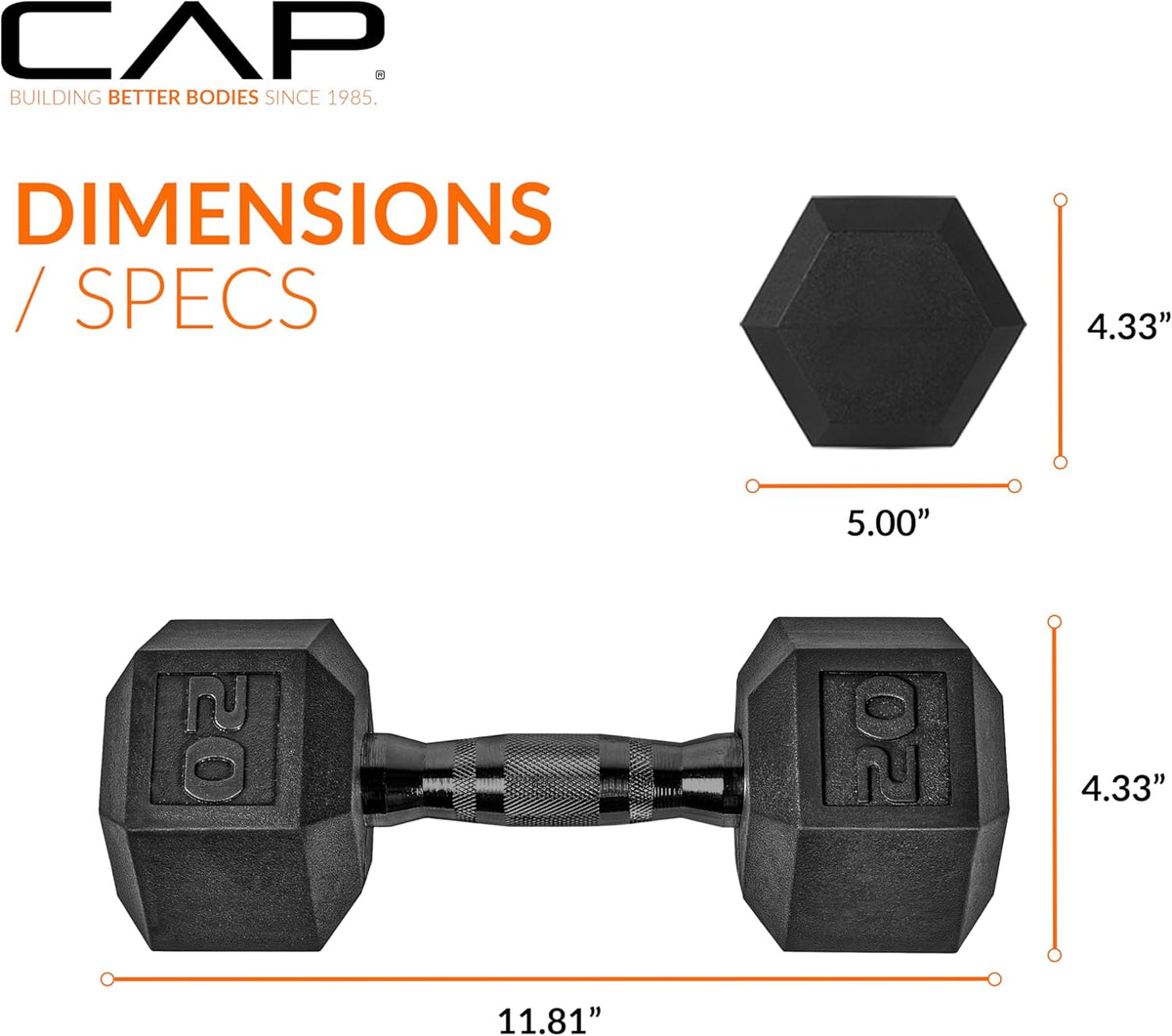CAP Barbell Rubber Hex Dumbbells