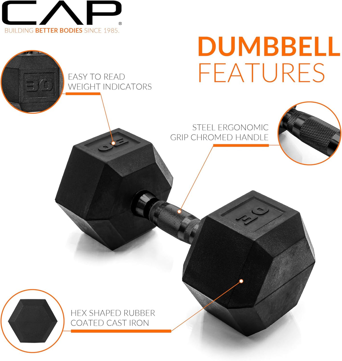 CAP Barbell Rubber Hex Dumbbells