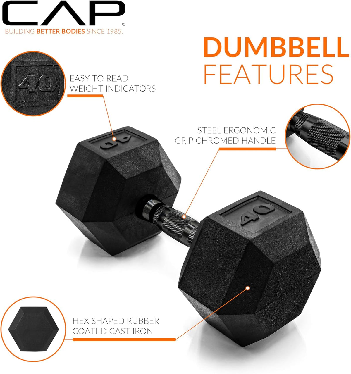 CAP Barbell Rubber Hex Dumbbells