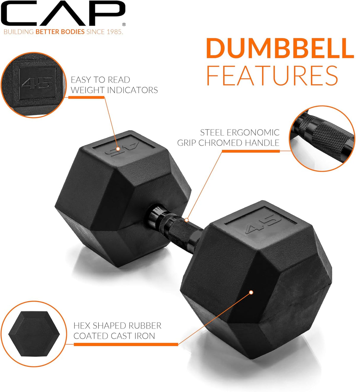 CAP Barbell Rubber Hex Dumbbells