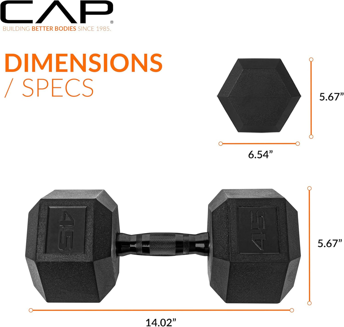 CAP Barbell Rubber Hex Dumbbells