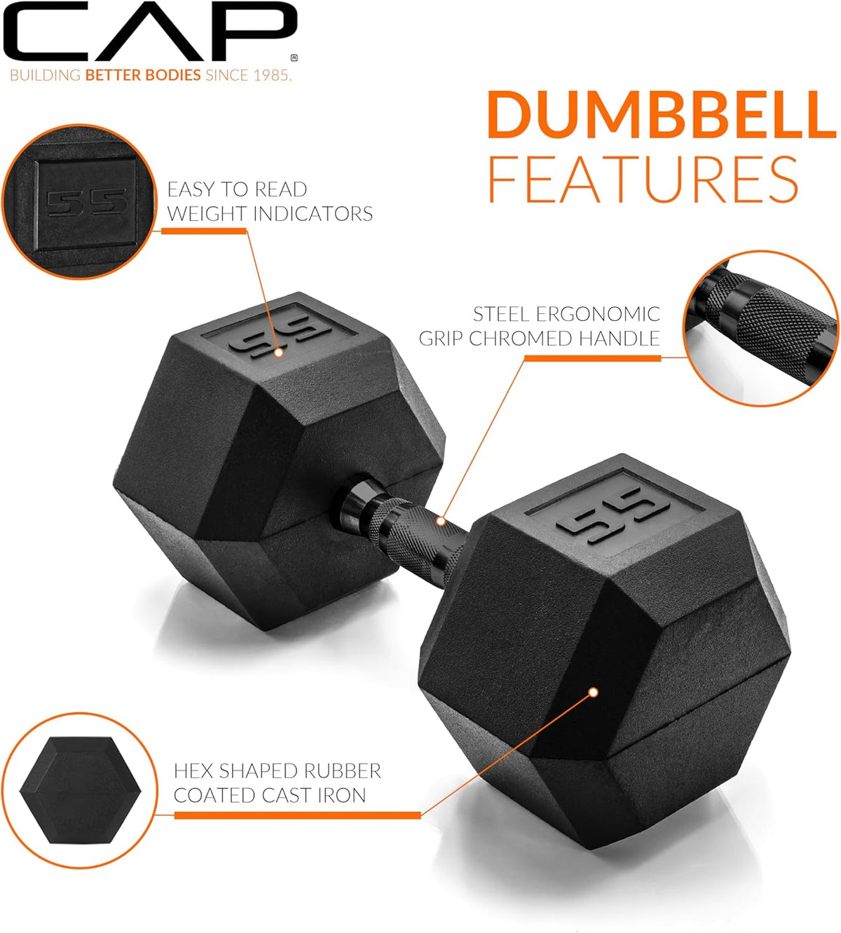 CAP Barbell Rubber Hex Dumbbells