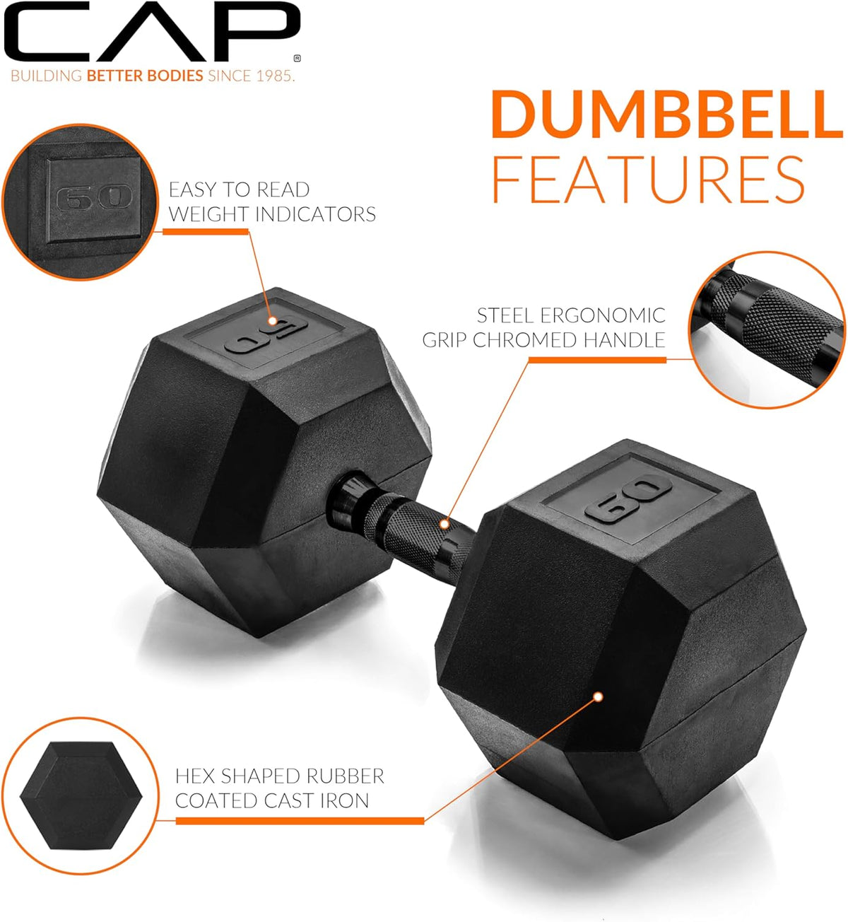 CAP Barbell Rubber Hex Dumbbells