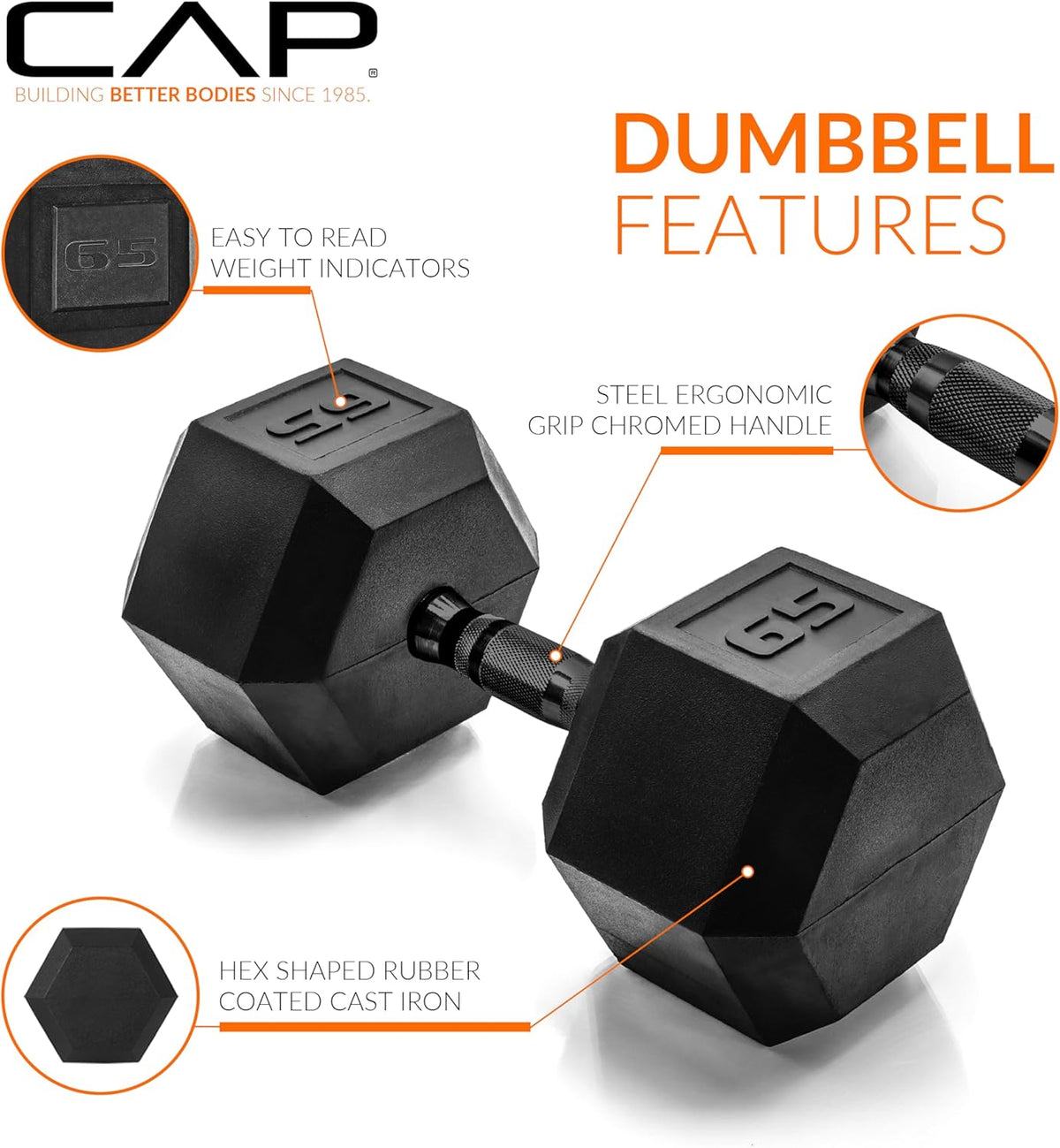 CAP Barbell Rubber Hex Dumbbells