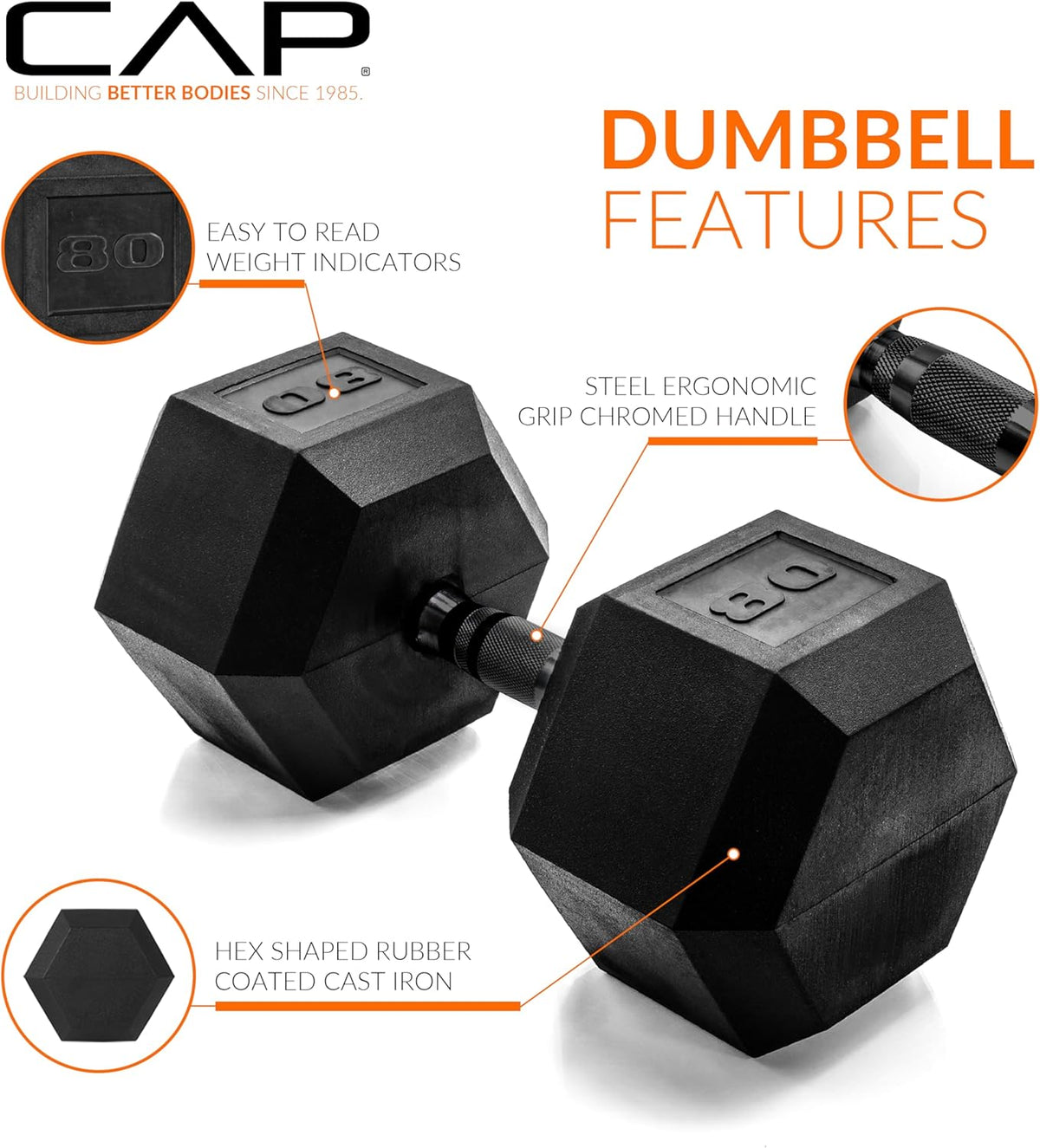 CAP Barbell Rubber Hex Dumbbells