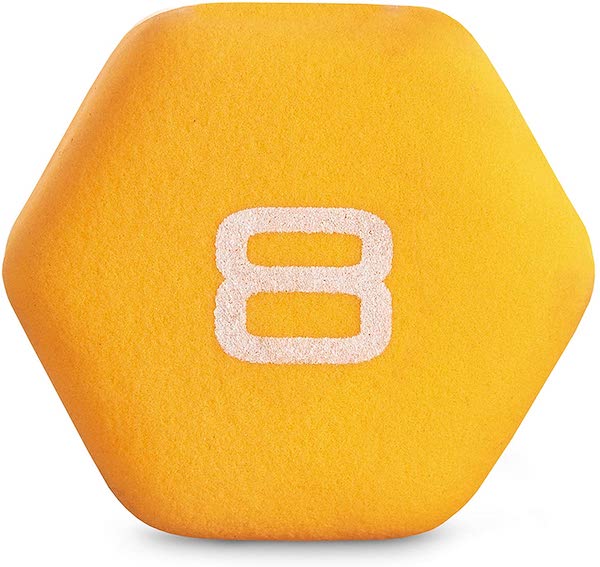 Neoprene Dumbbell Weights - 8LB Orange Sideview, Single